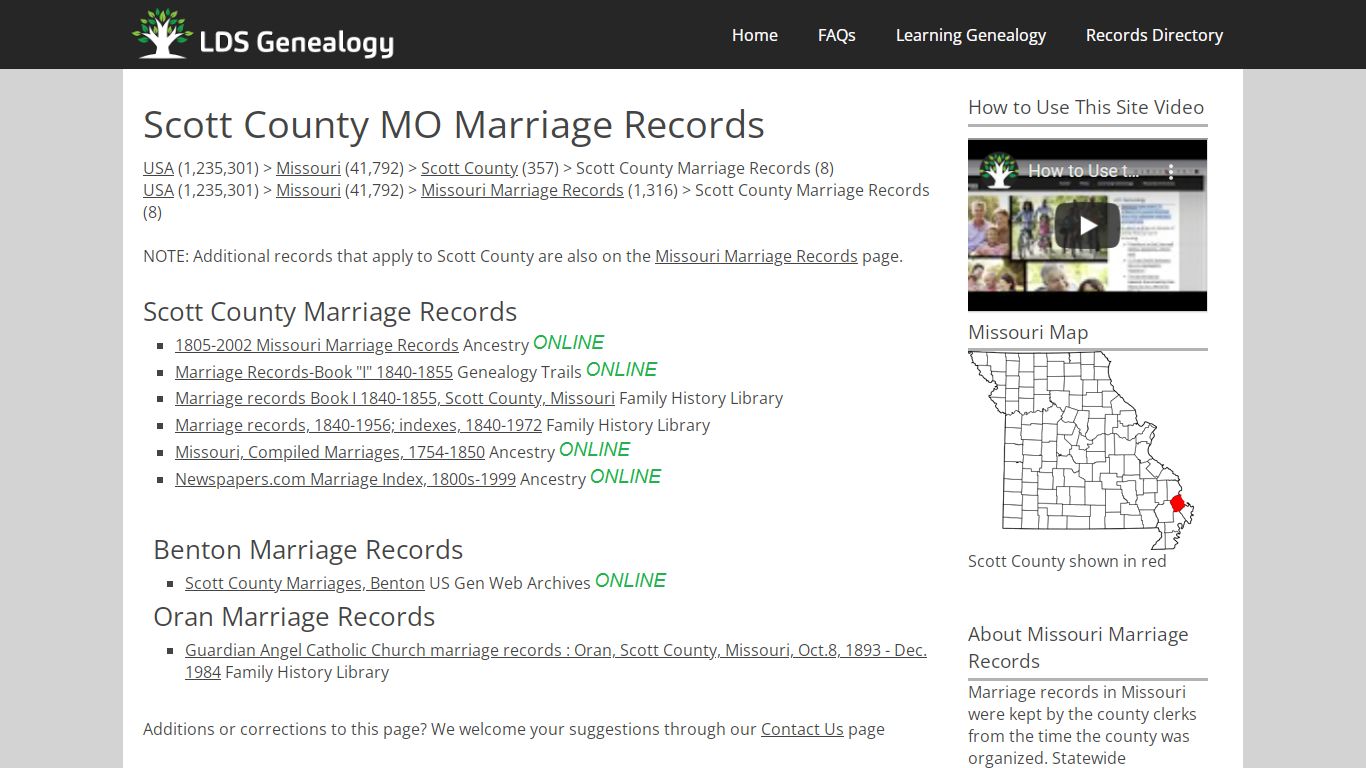 Scott County MO Marriage Records - ldsgenealogy.com