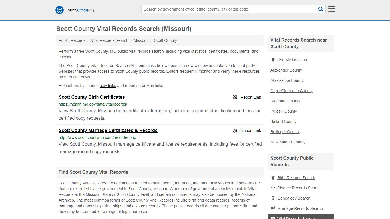 Vital Records Search - Scott County, MO (Birth, Death, Marriage ...